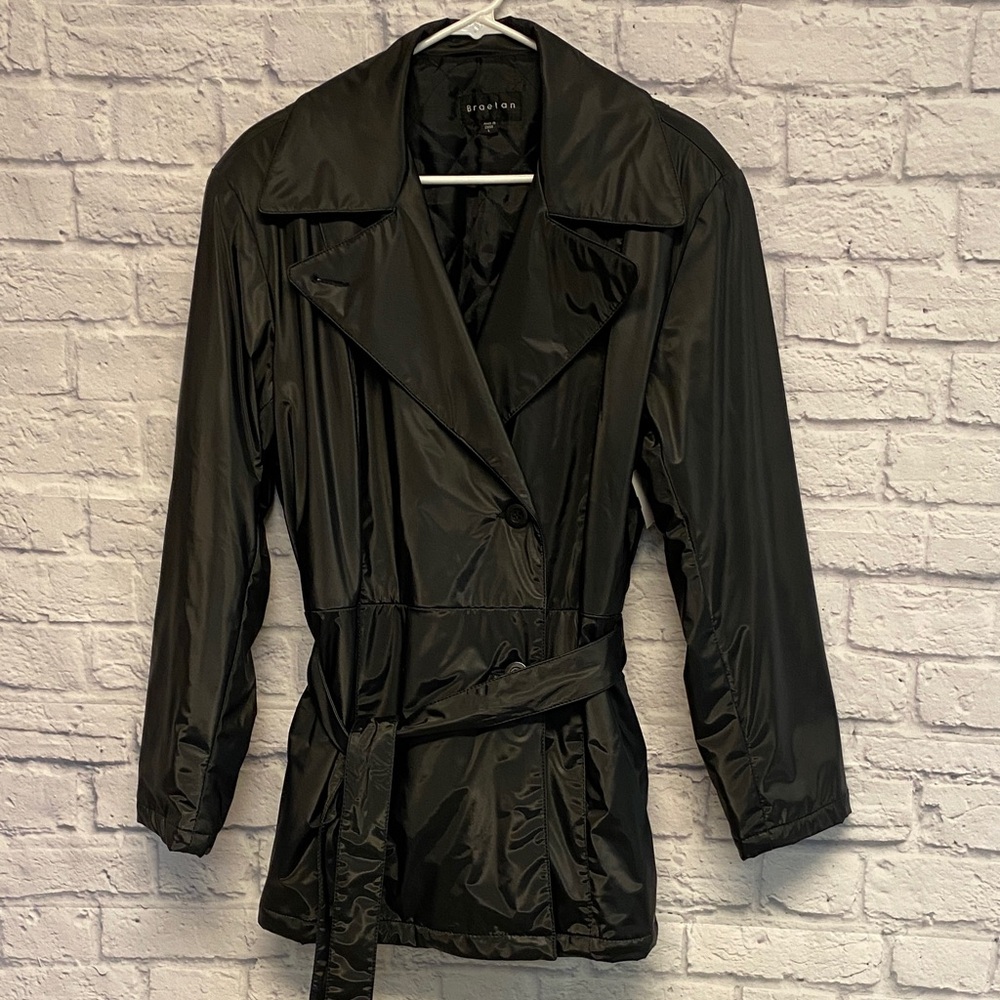 Braetan Black Trench Coat with Belt Size Large